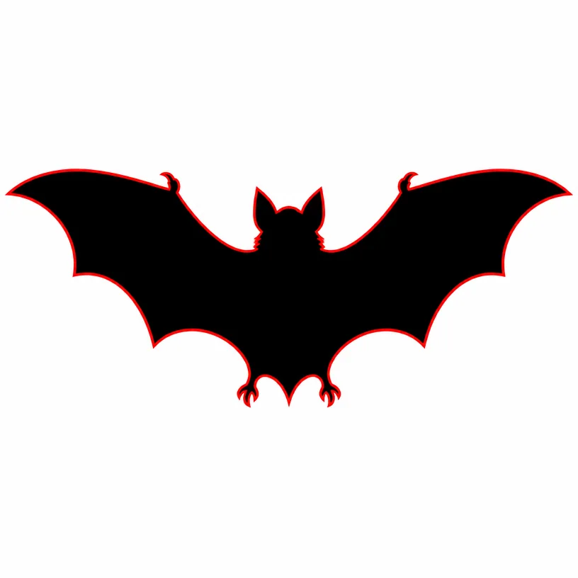 Black silhouette of a bat with a red outline