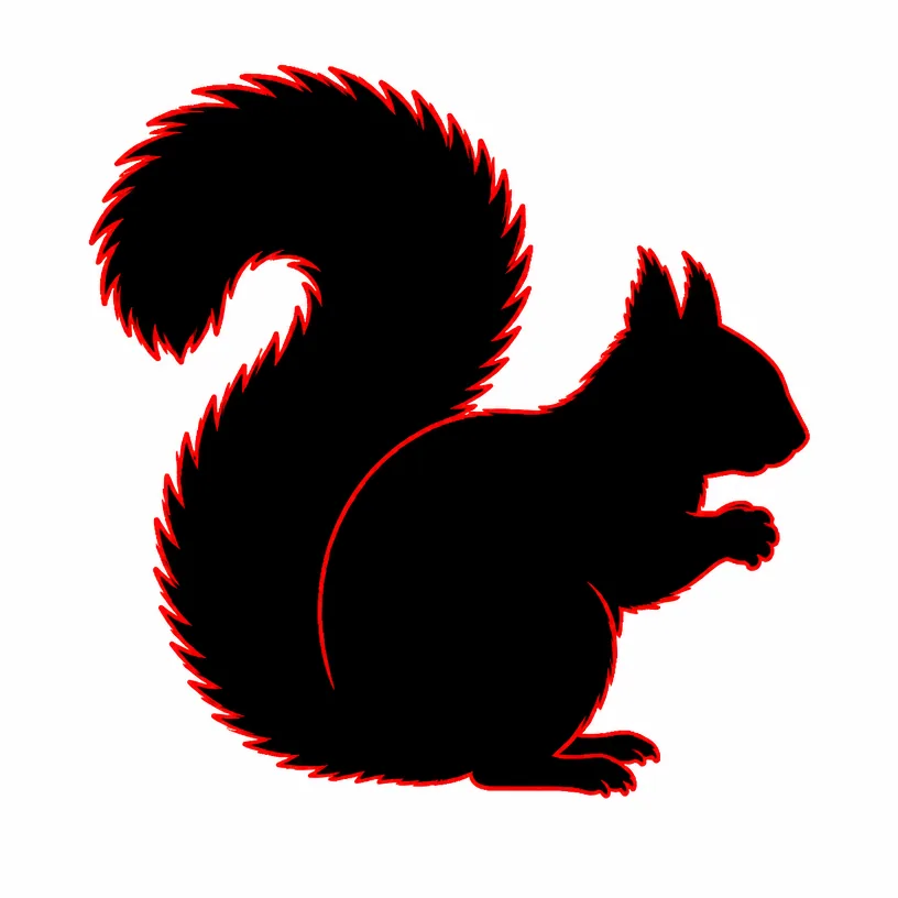 Black silhouette of a squirrel with a red outline